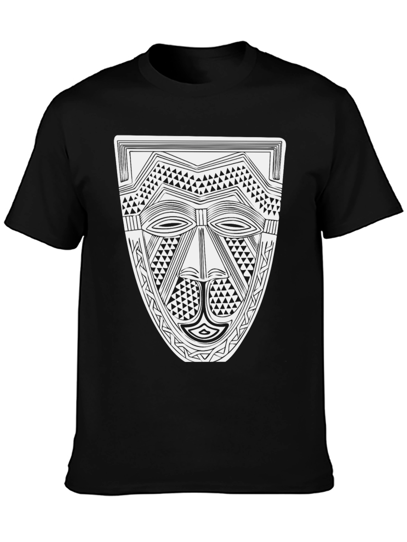 Tribal Mask Graphic Tee - Black Cotton T-Shirt