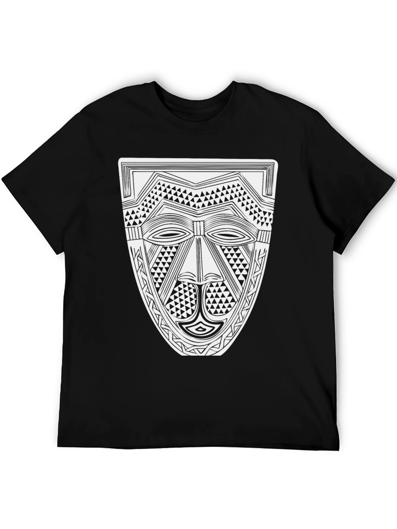 Tribal Mask Graphic Tee - Black Cotton T-Shirt
