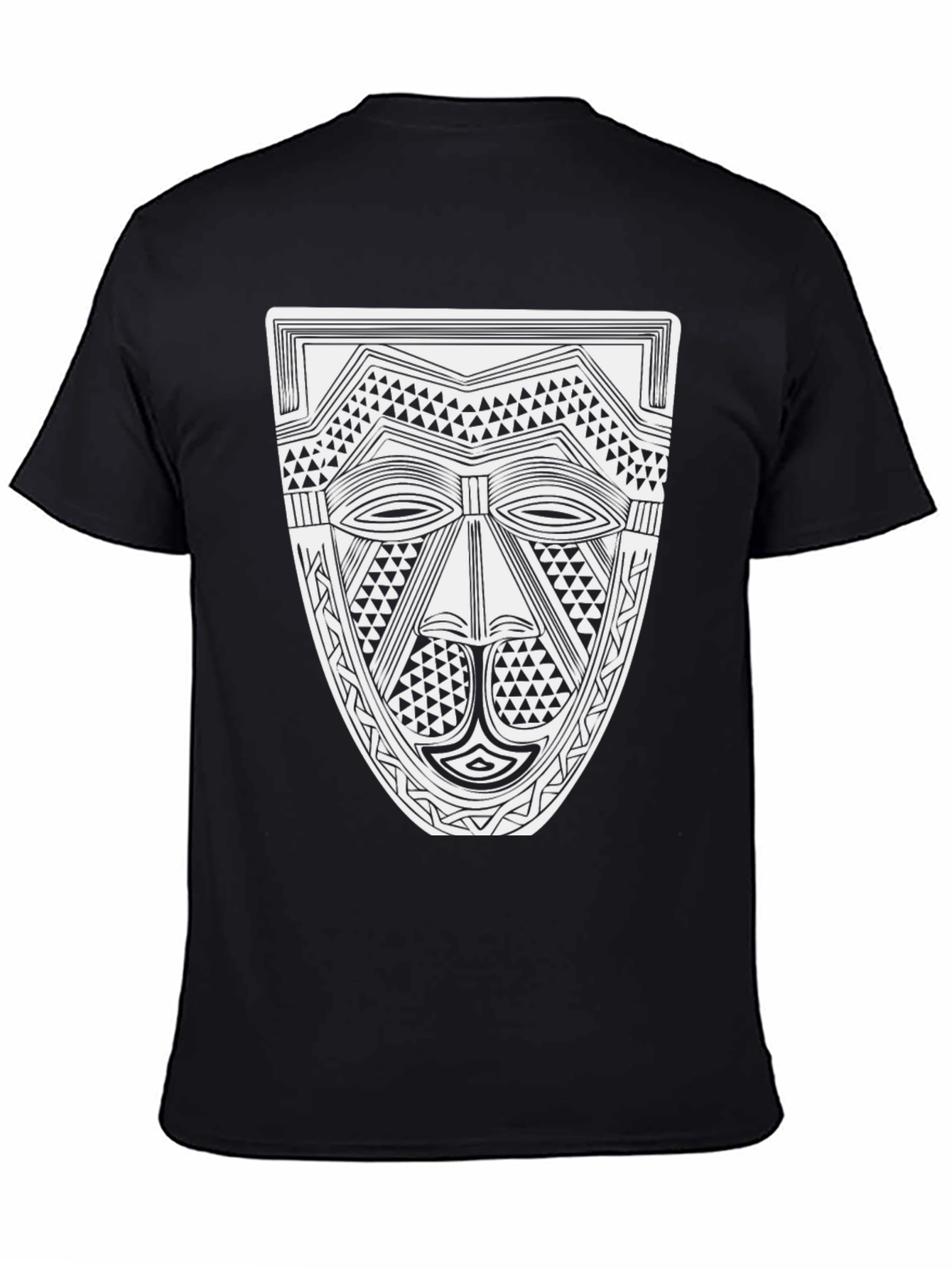 Tribal Mask Graphic Tee - Black Cotton T-Shirt