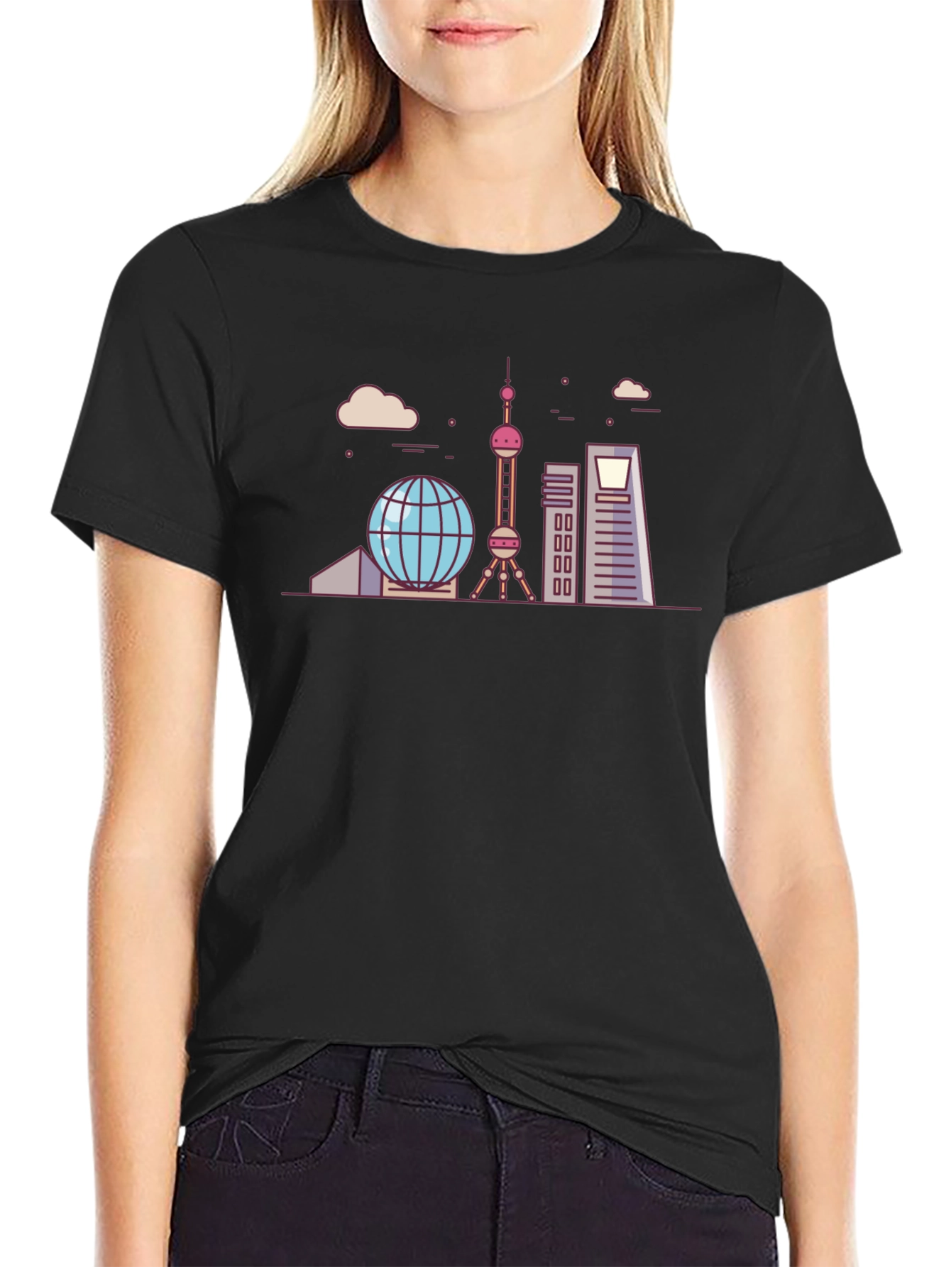 Shanghai Skyline Graphic Tee - Cityscape T-Shirt