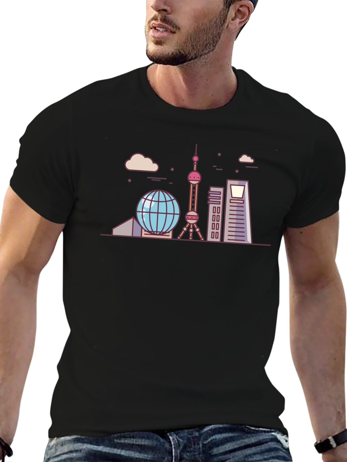 Shanghai Skyline Graphic Tee - Cityscape T-Shirt