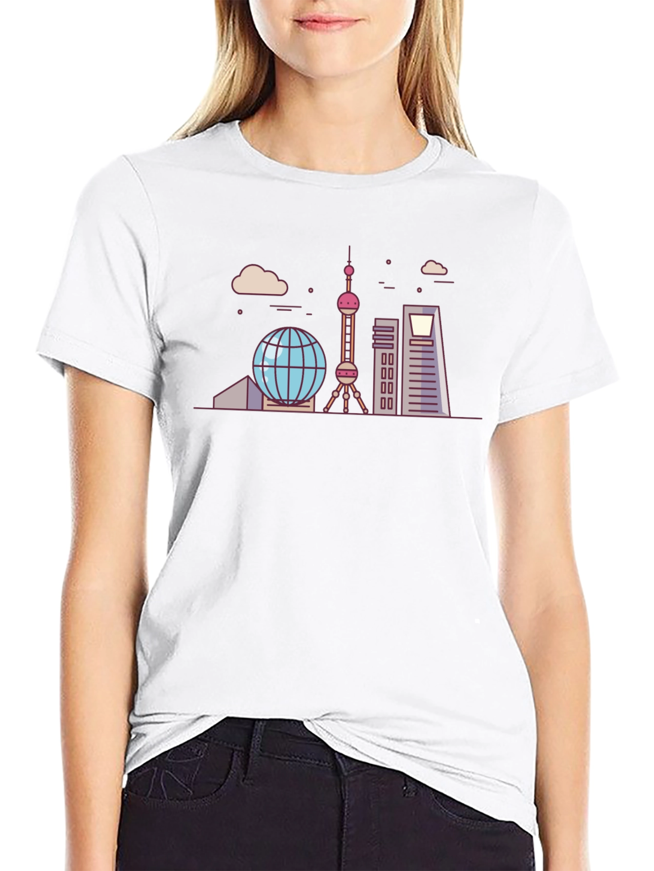 Shanghai Skyline Graphic Tee - Cityscape T-Shirt