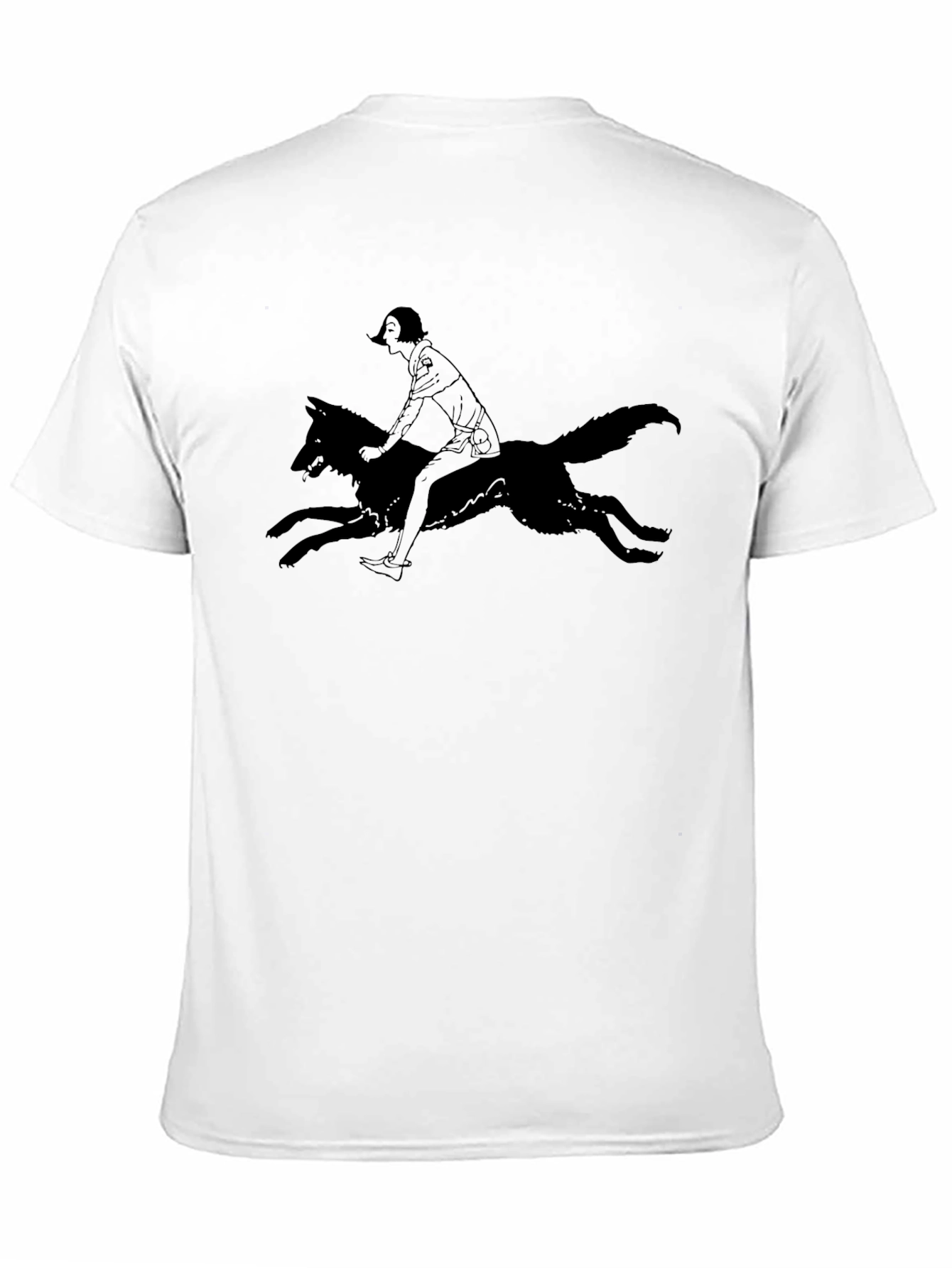 Black Tee - Girl Riding Wolf Graphic