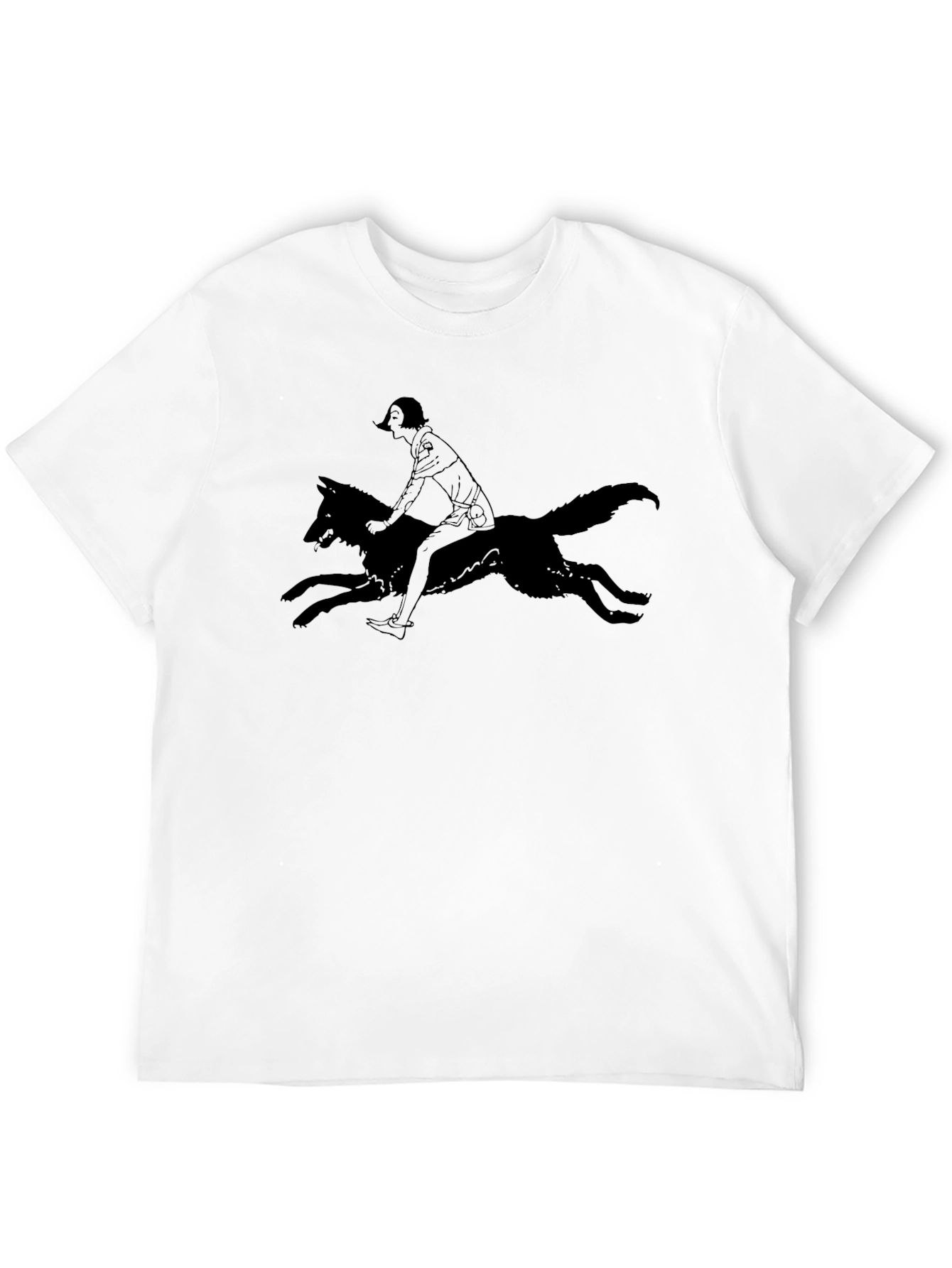 Black Tee - Girl Riding Wolf Graphic