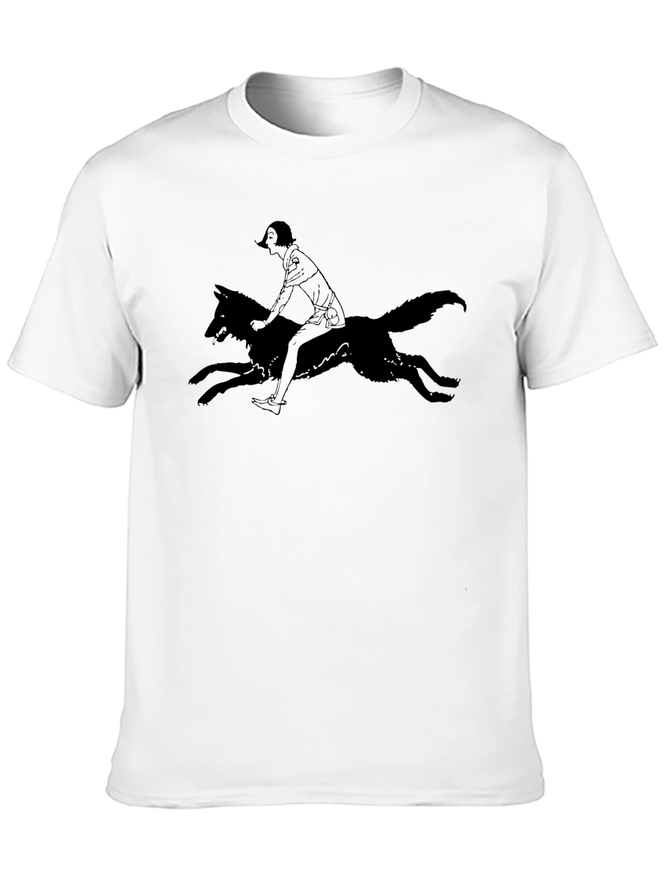 Black Tee - Girl Riding Wolf Graphic
