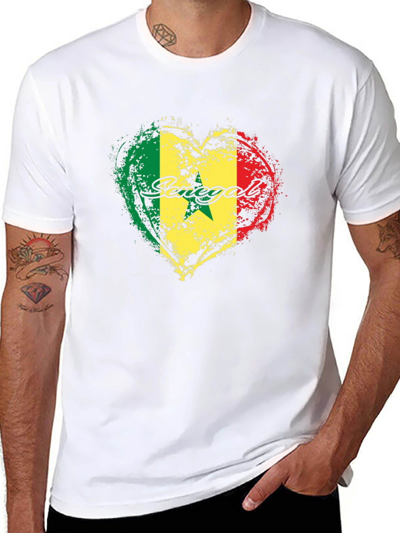 Senegal Heart Flag Graphic Black T-Shirt