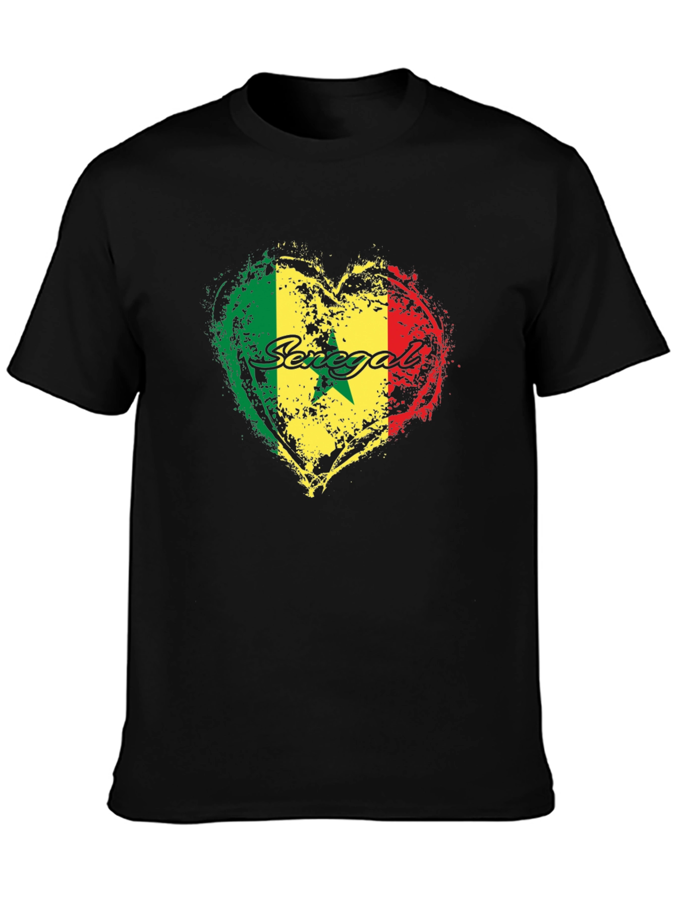 Senegal Heart Flag Graphic Black T-Shirt