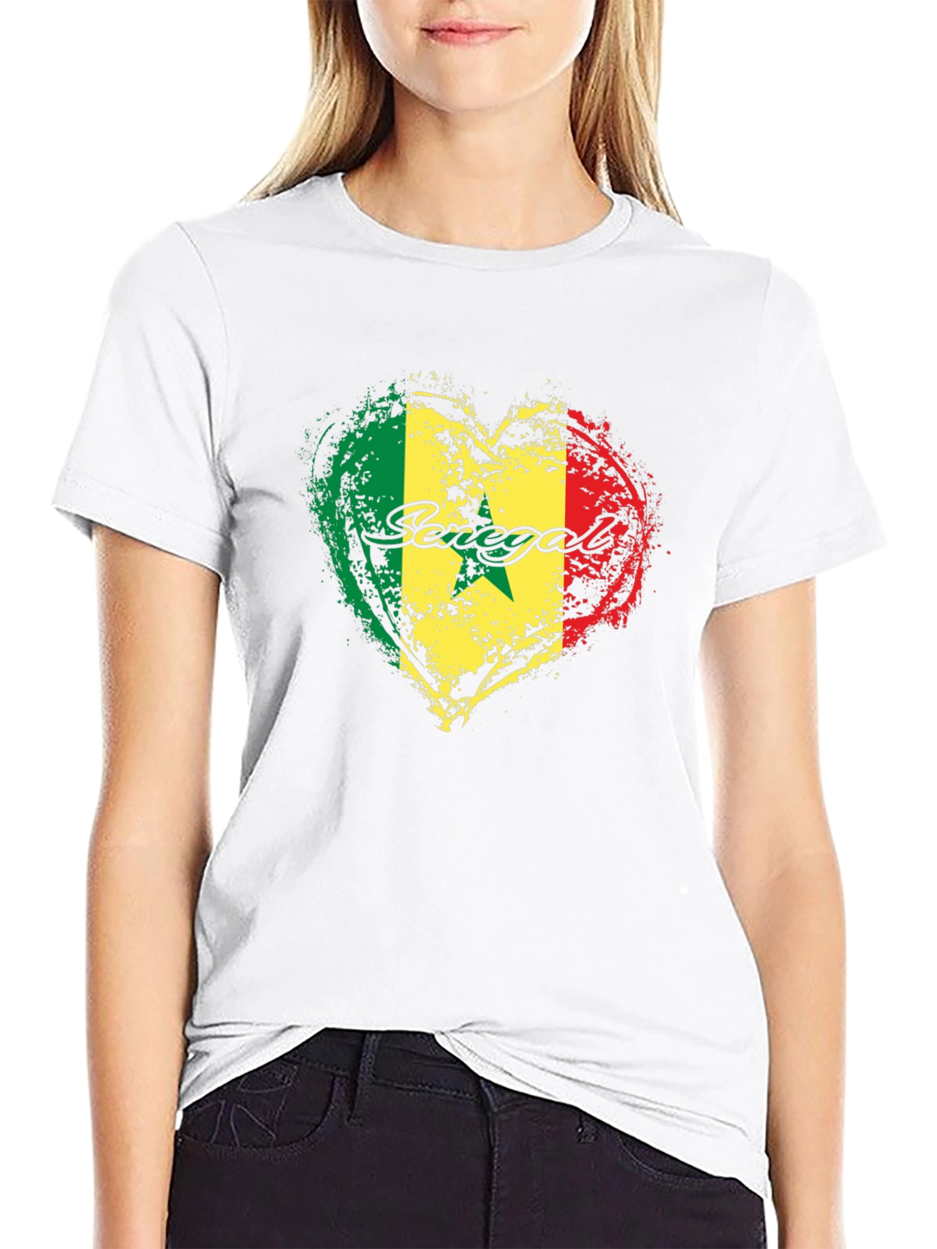 Senegal Heart Flag Graphic Black T-Shirt
