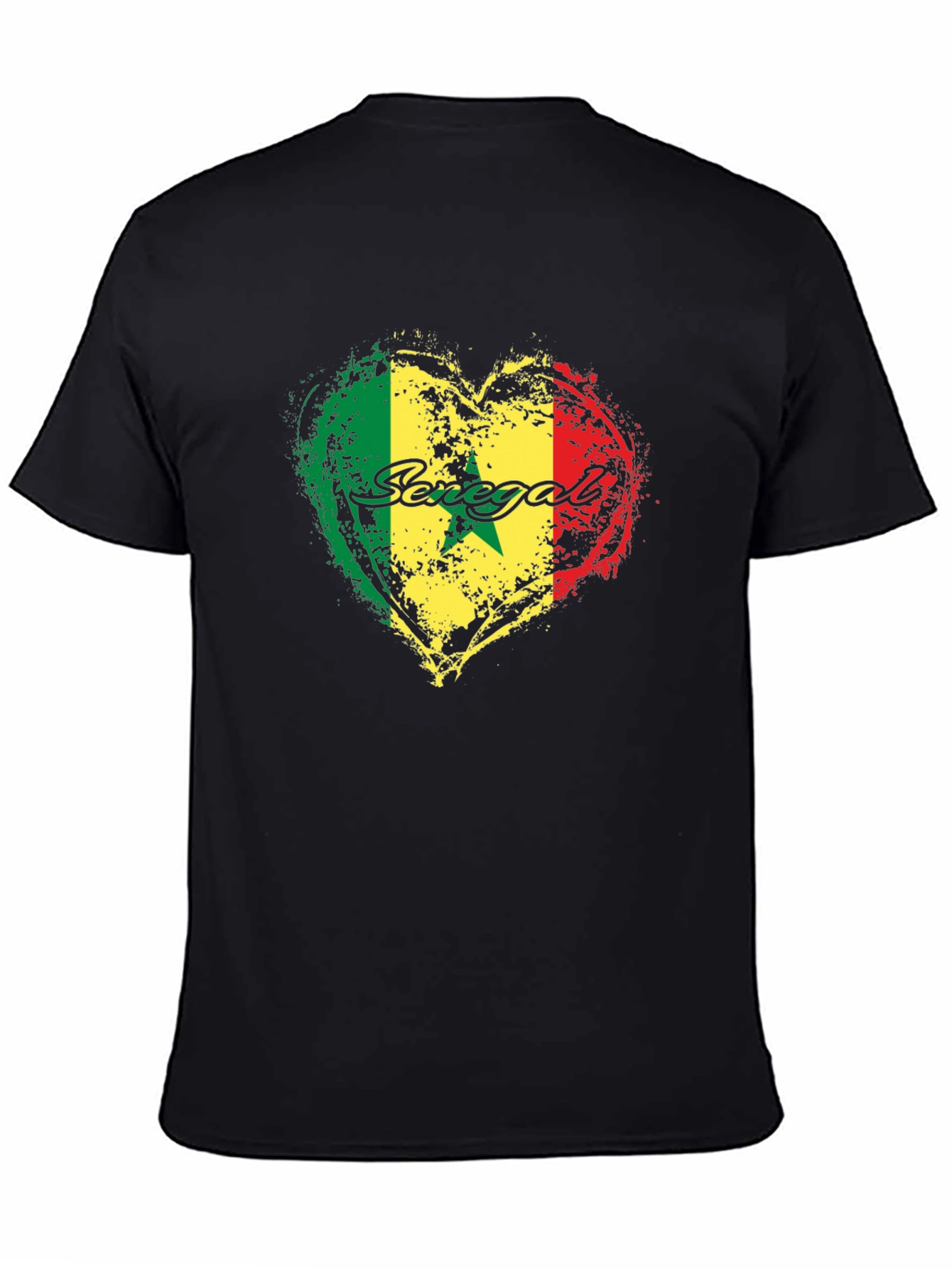 Senegal Heart Flag Graphic Black T-Shirt