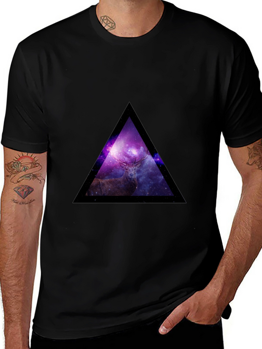 Galaxy Deer Triangle Graphic Tee - Black