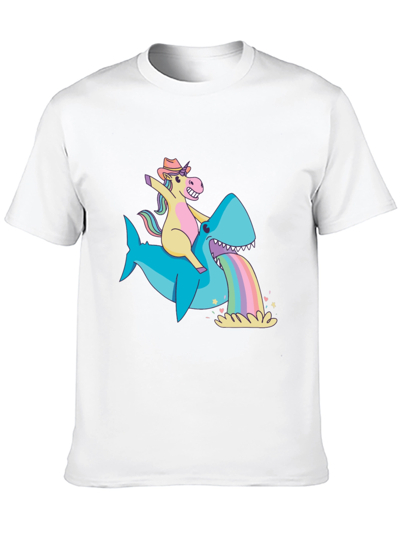 Unicorn Riding Shark Rainbow Vomit T-Shirt