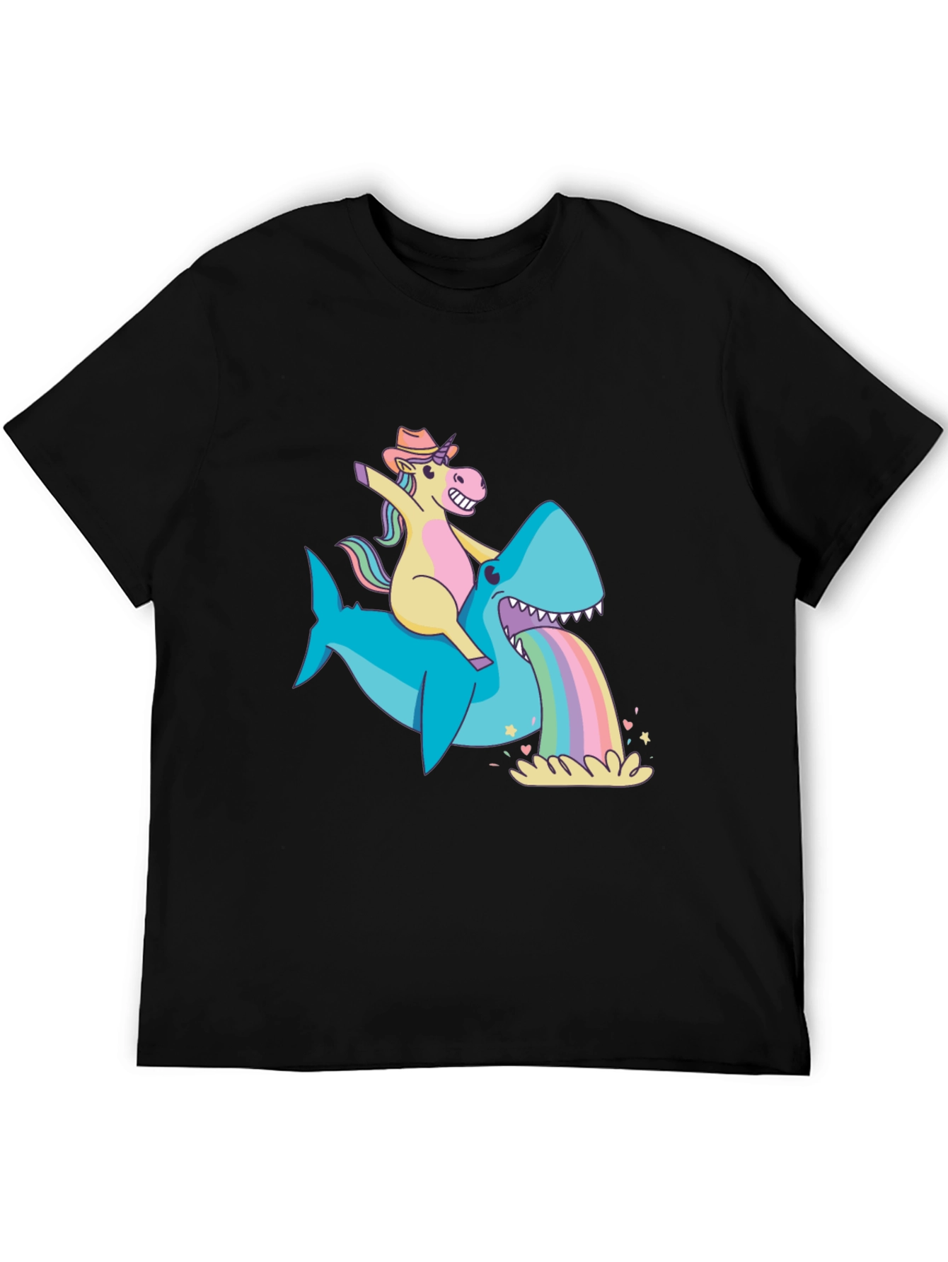 Unicorn Riding Shark Rainbow Vomit T-Shirt