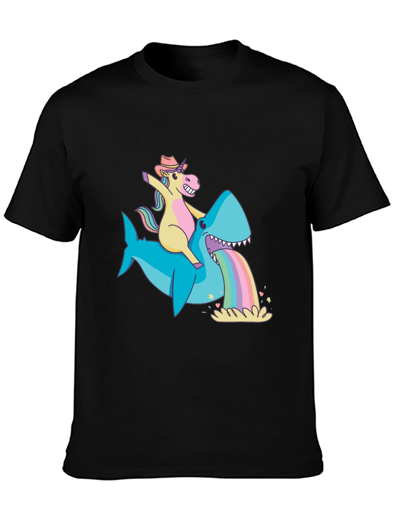 Unicorn Riding Shark Rainbow Vomit T-Shirt