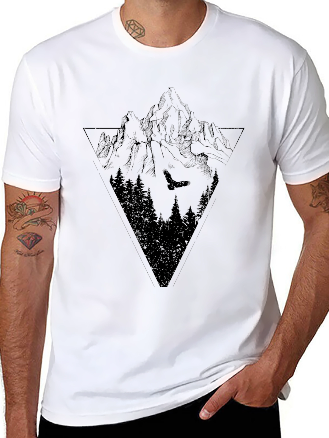 Mountain & Eagle Graphic Tee - Black Cotton Blend