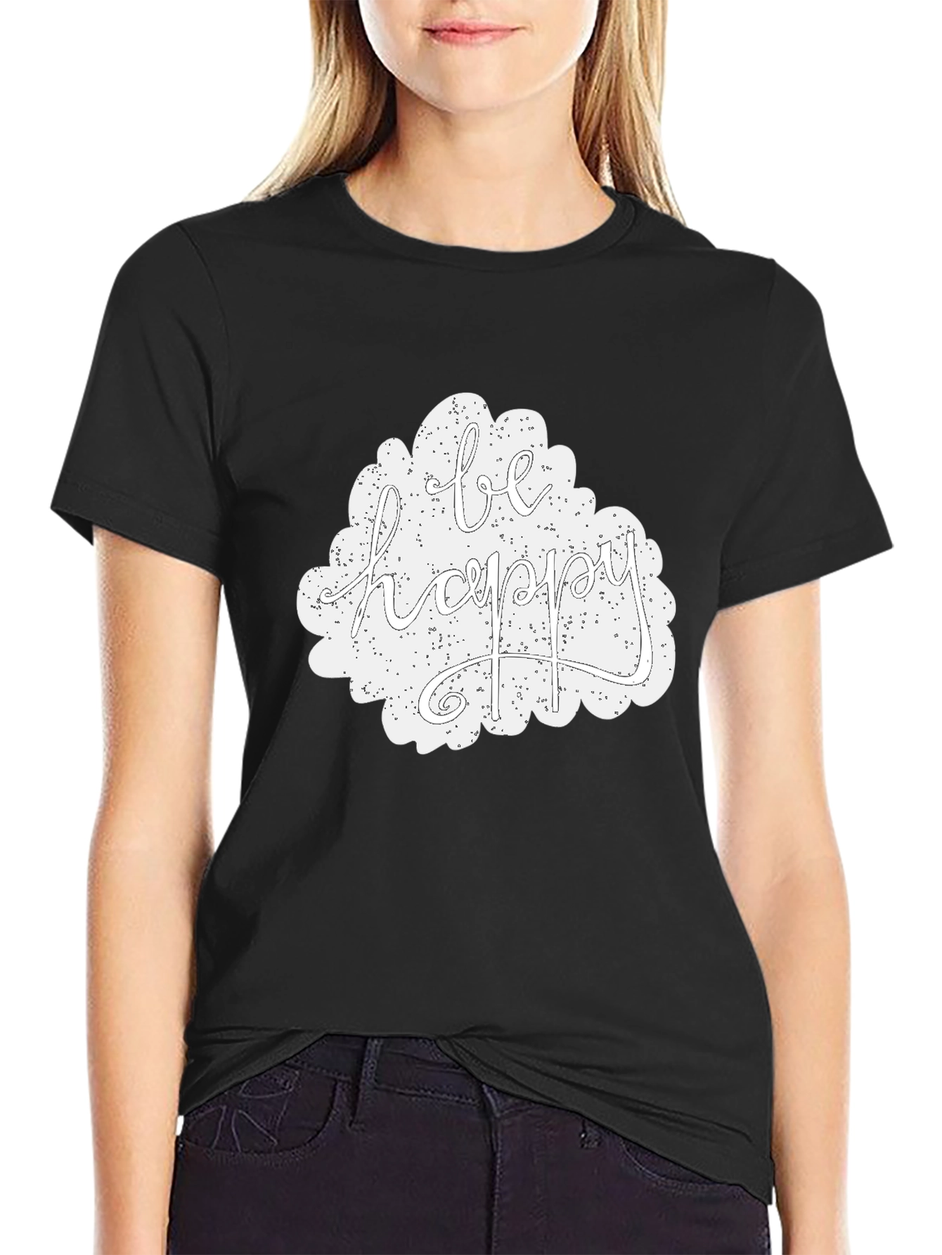 Be Happy Graphic Tee - Black Casual T-Shirt