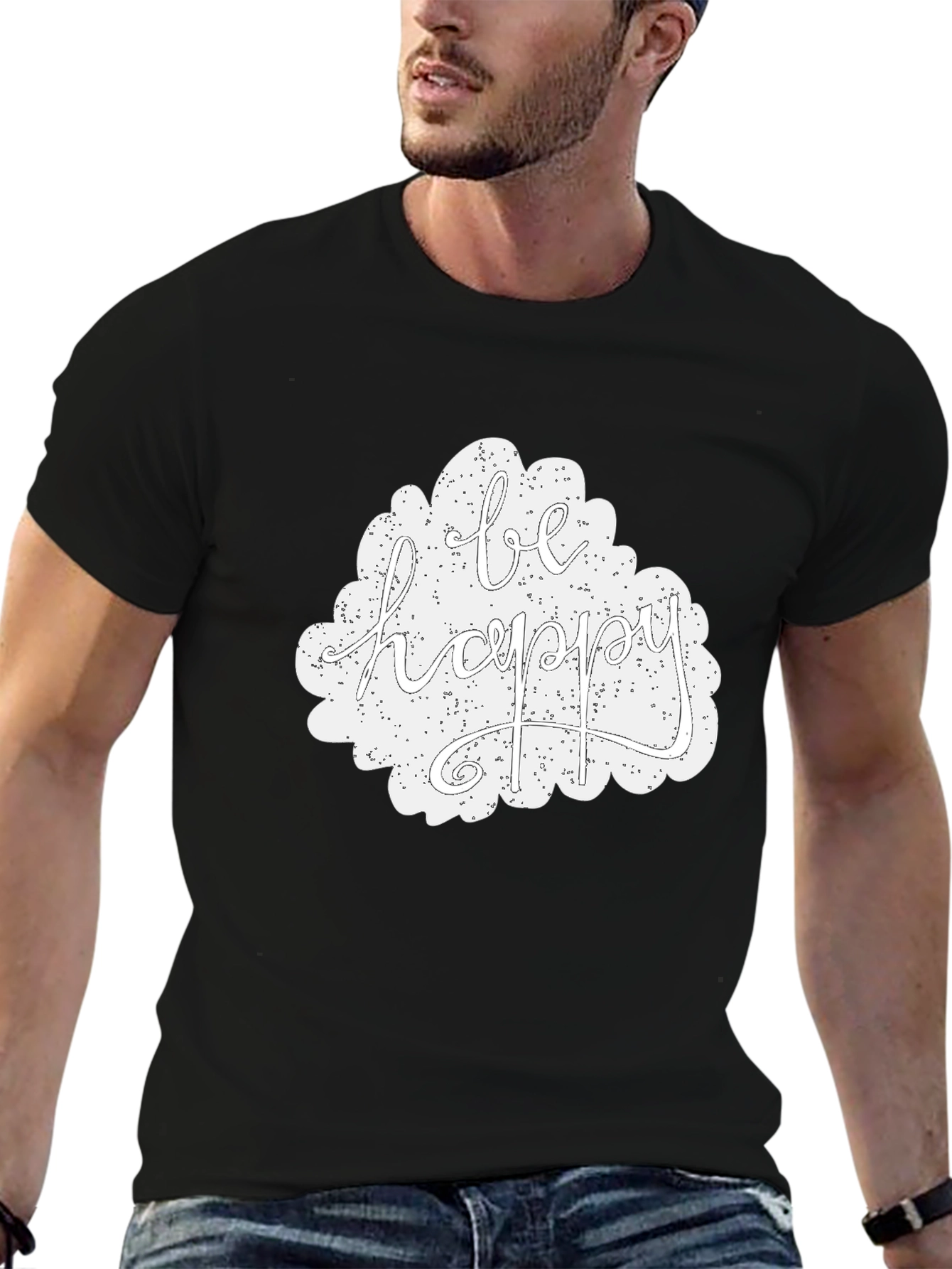Be Happy Graphic Tee - Black Casual T-Shirt