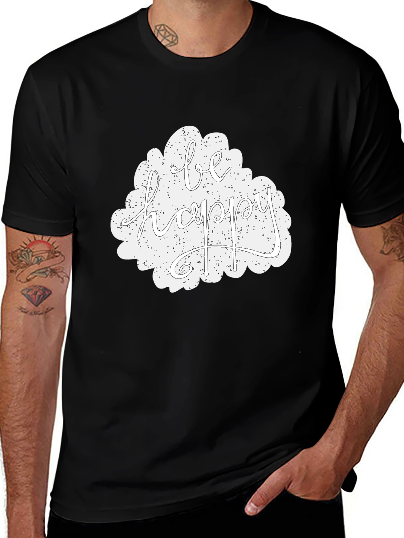 Be Happy Graphic Tee - Black Casual T-Shirt
