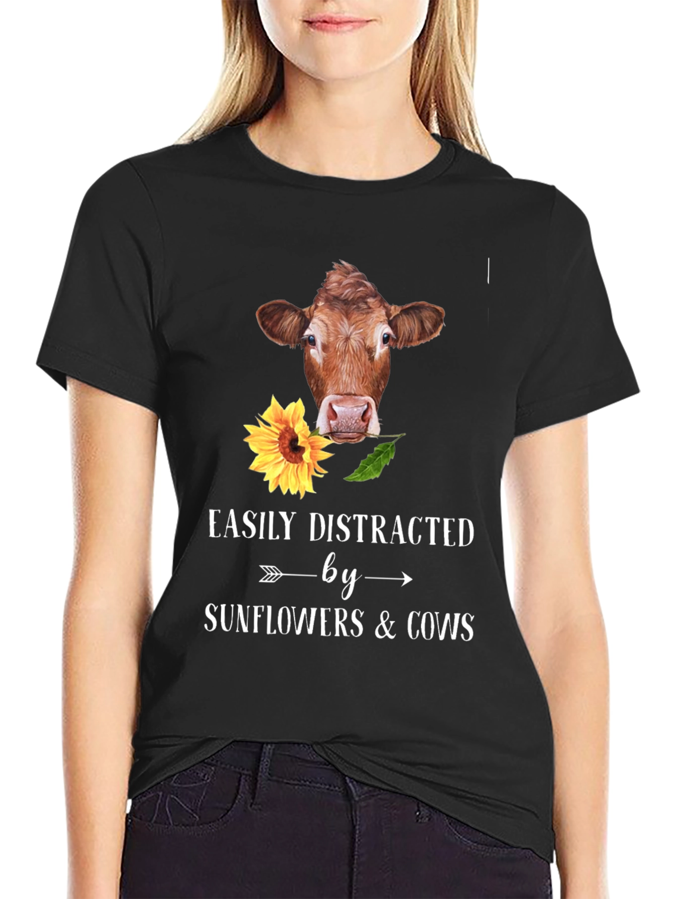 Easily Distracted By Cows & Sunflowers T-Shirt