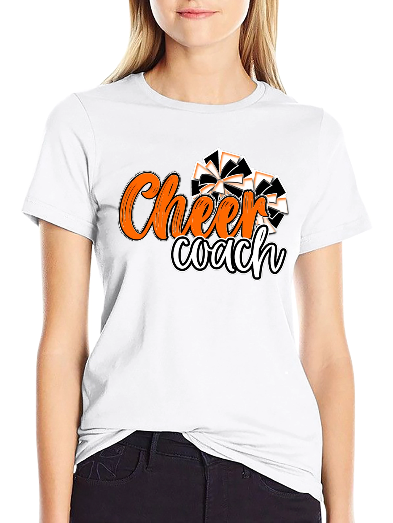 Cheer Coach T-Shirt Black Orange Spirit Wear