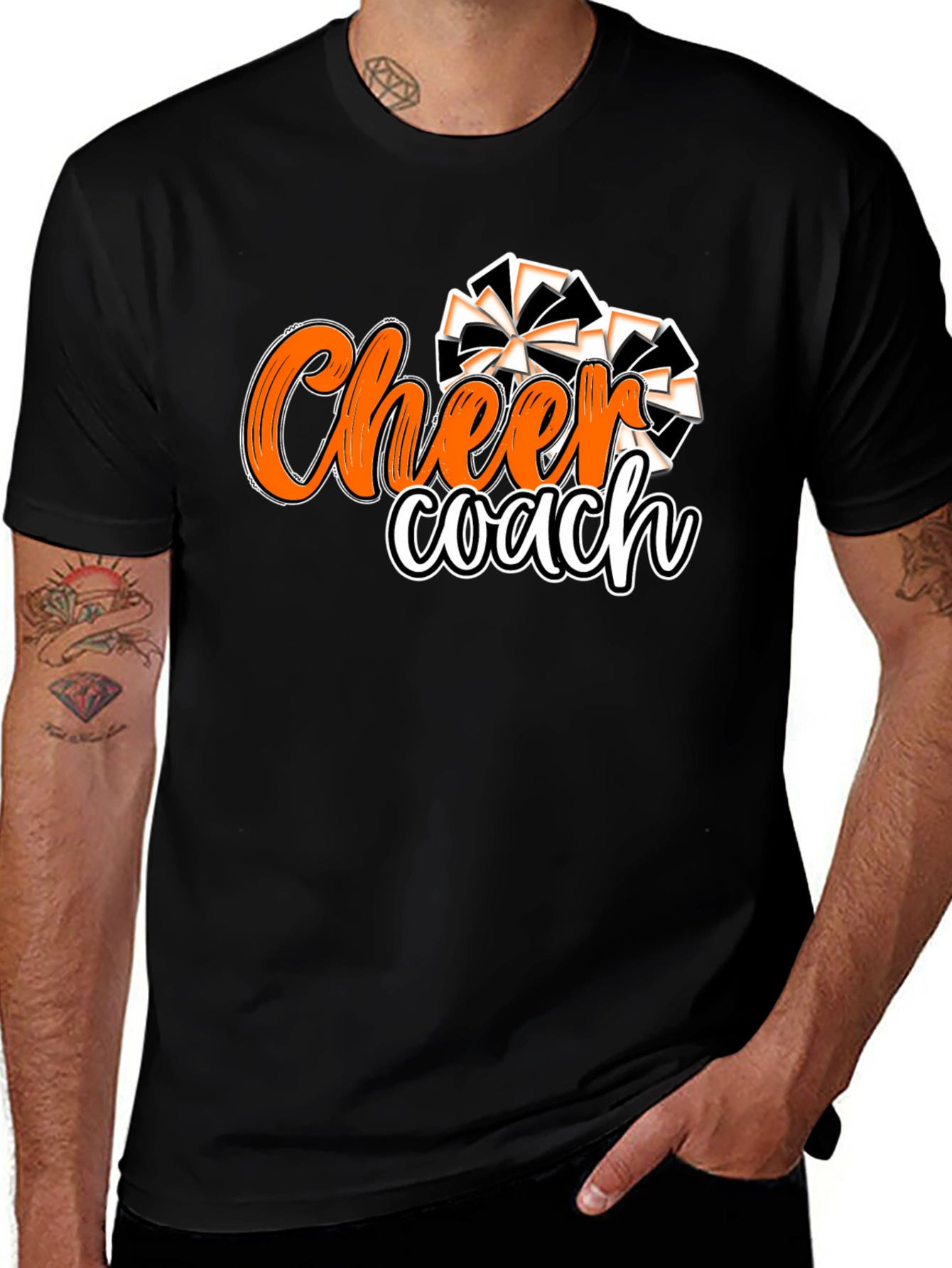 Cheer Coach T-Shirt Black Orange Spirit Wear