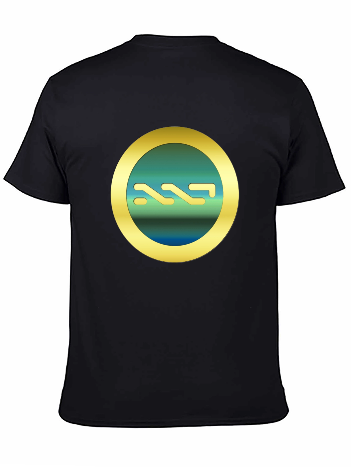Mens Black T-Shirt with Gold Circle Emblem