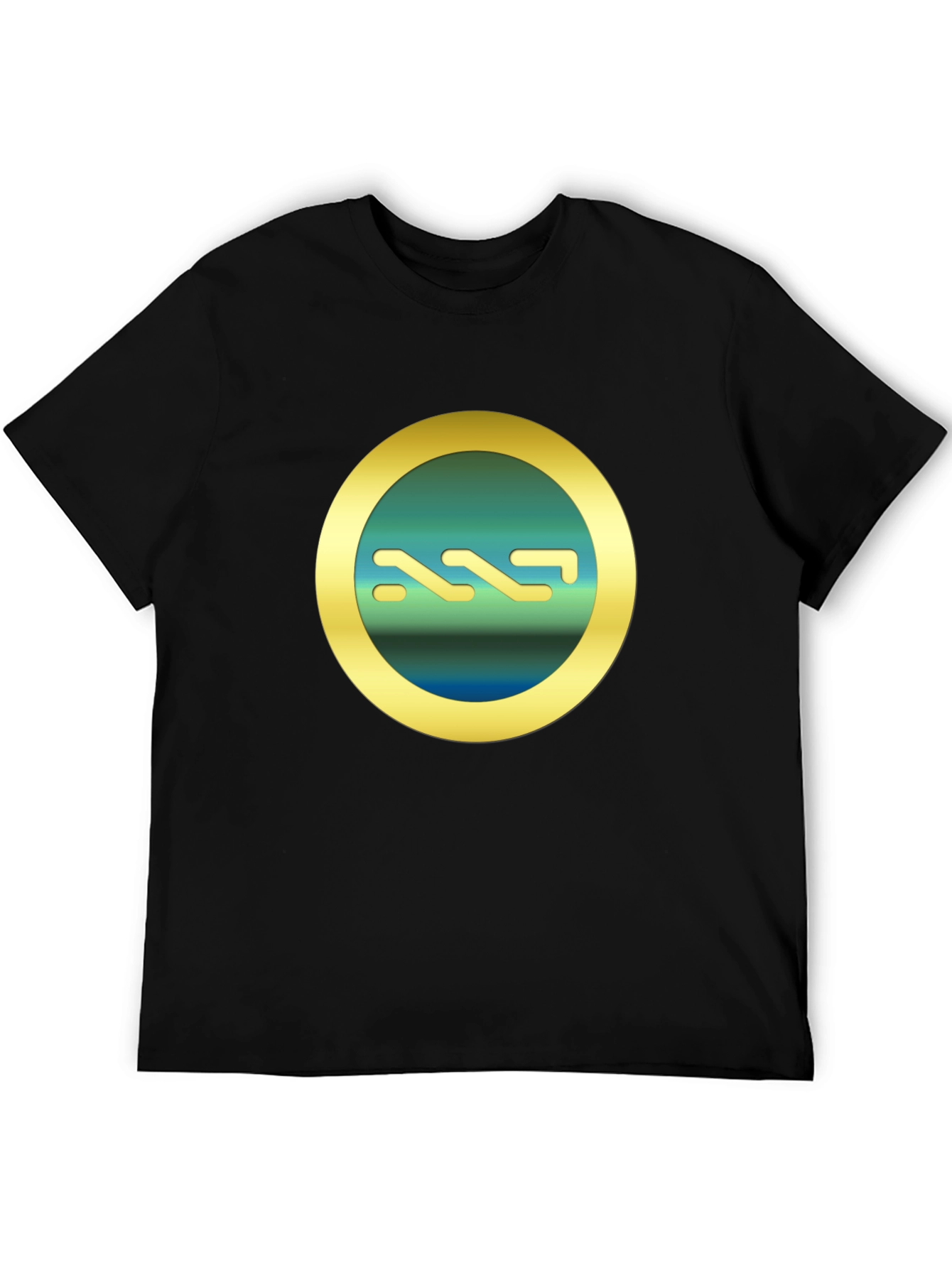 Mens Black T-Shirt with Gold Circle Emblem