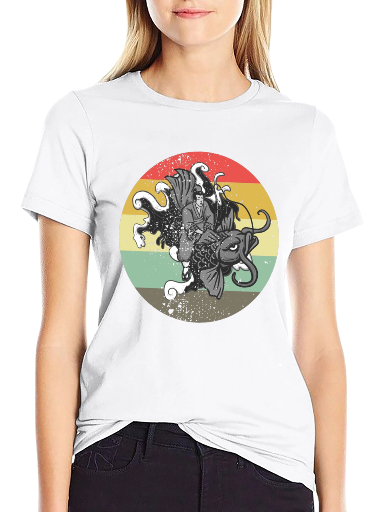 Koi Fish Samurai Graphic Tee - Retro Style T-Shirt