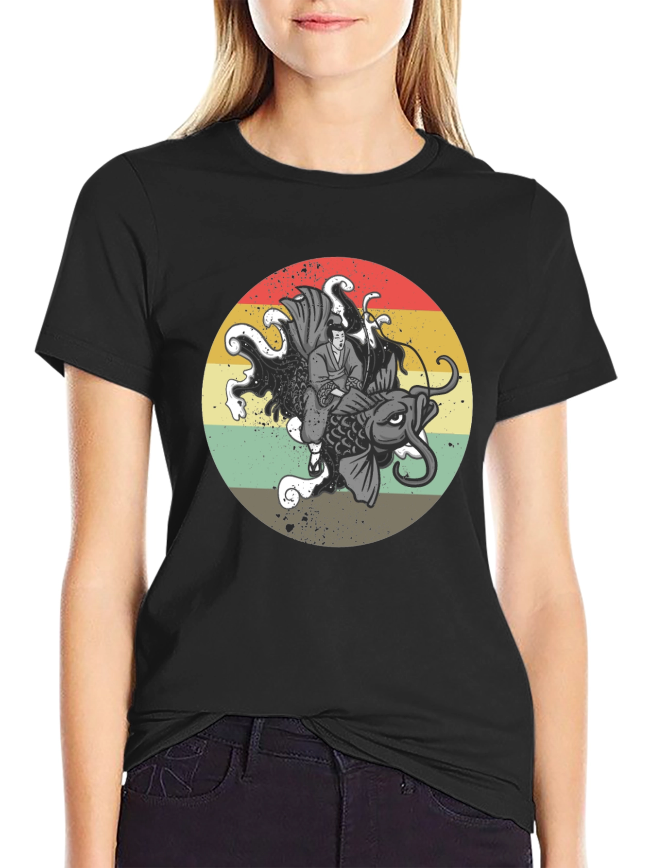 Koi Fish Samurai Graphic Tee - Retro Style T-Shirt
