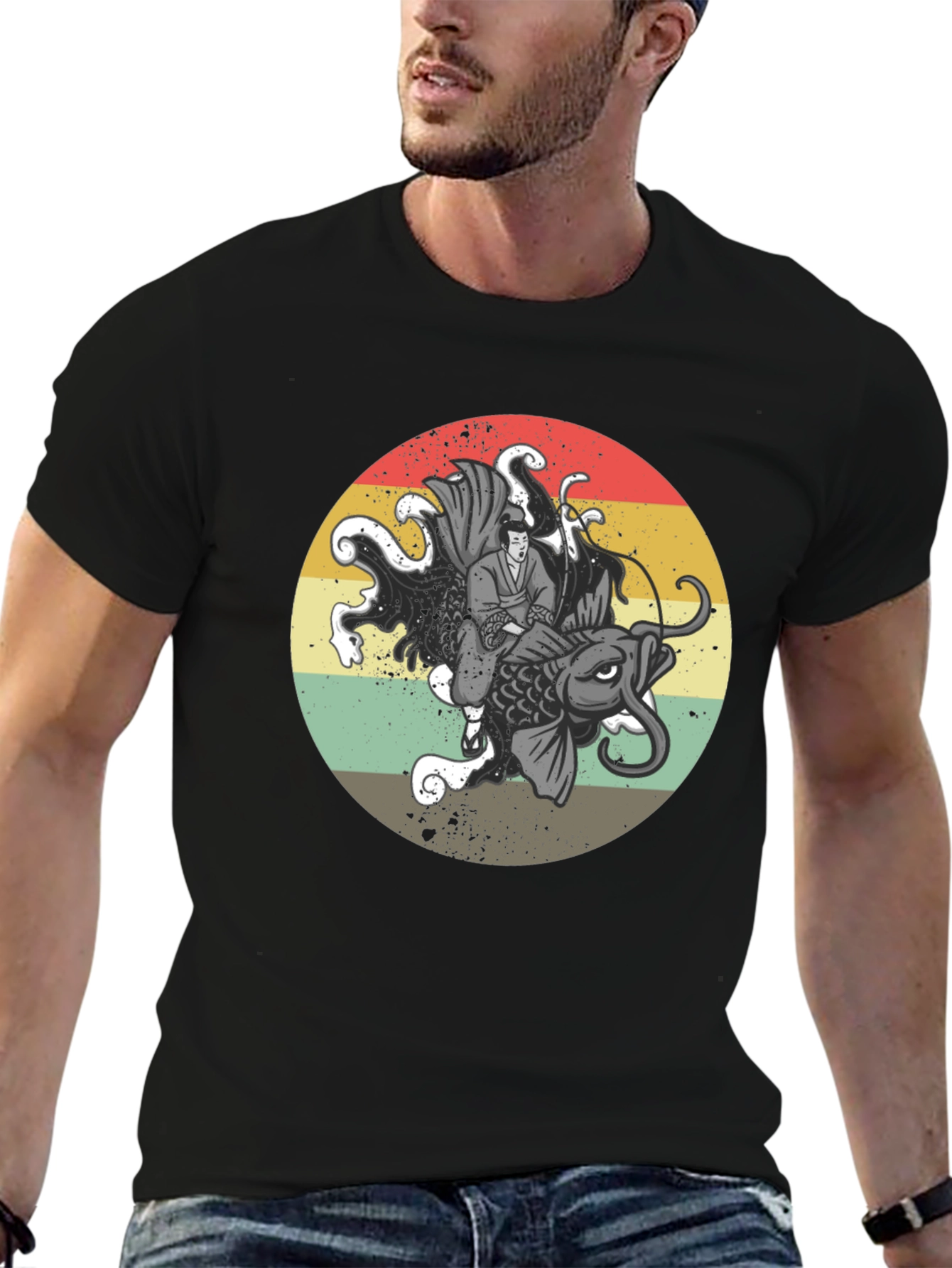 Koi Fish Samurai Graphic Tee - Retro Style T-Shirt