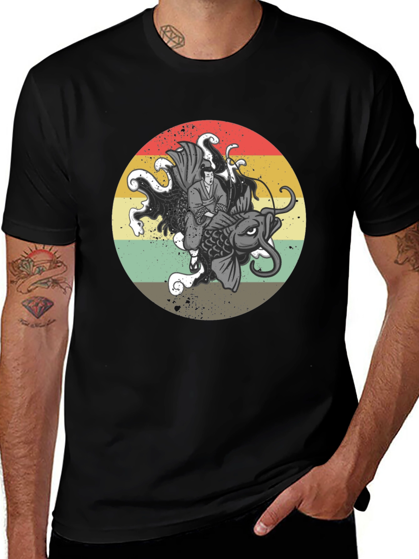 Koi Fish Samurai Graphic Tee - Retro Style T-Shirt
