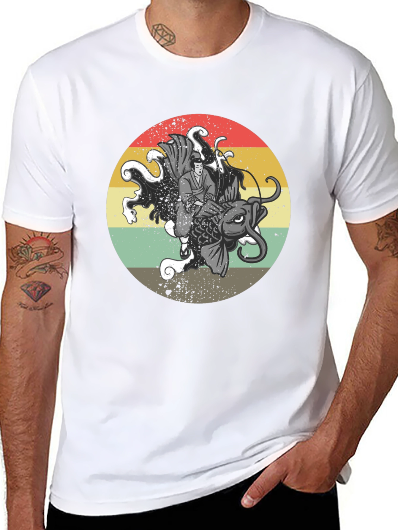 Koi Fish Samurai Graphic Tee - Retro Style T-Shirt