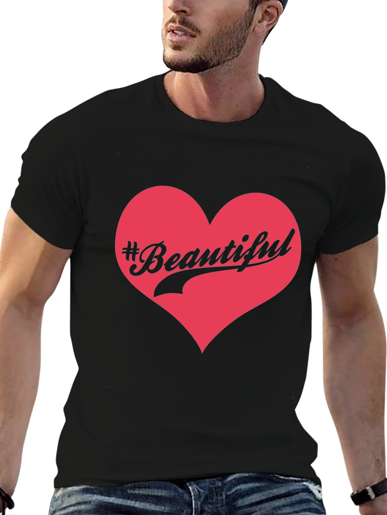 Beautiful Heart Graphic Mens Black T-Shirt