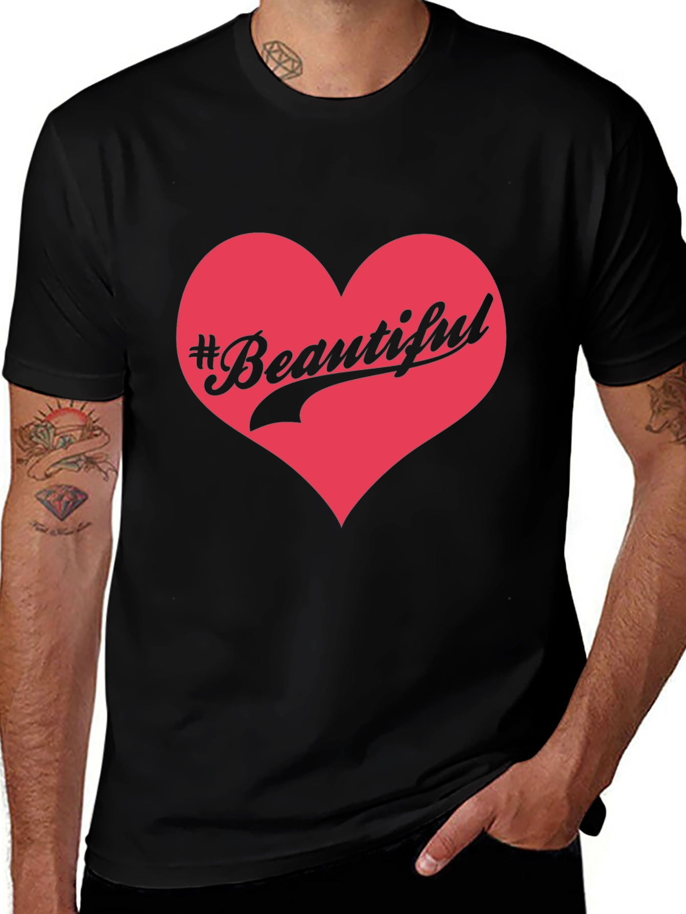 Beautiful Heart Graphic Mens Black T-Shirt