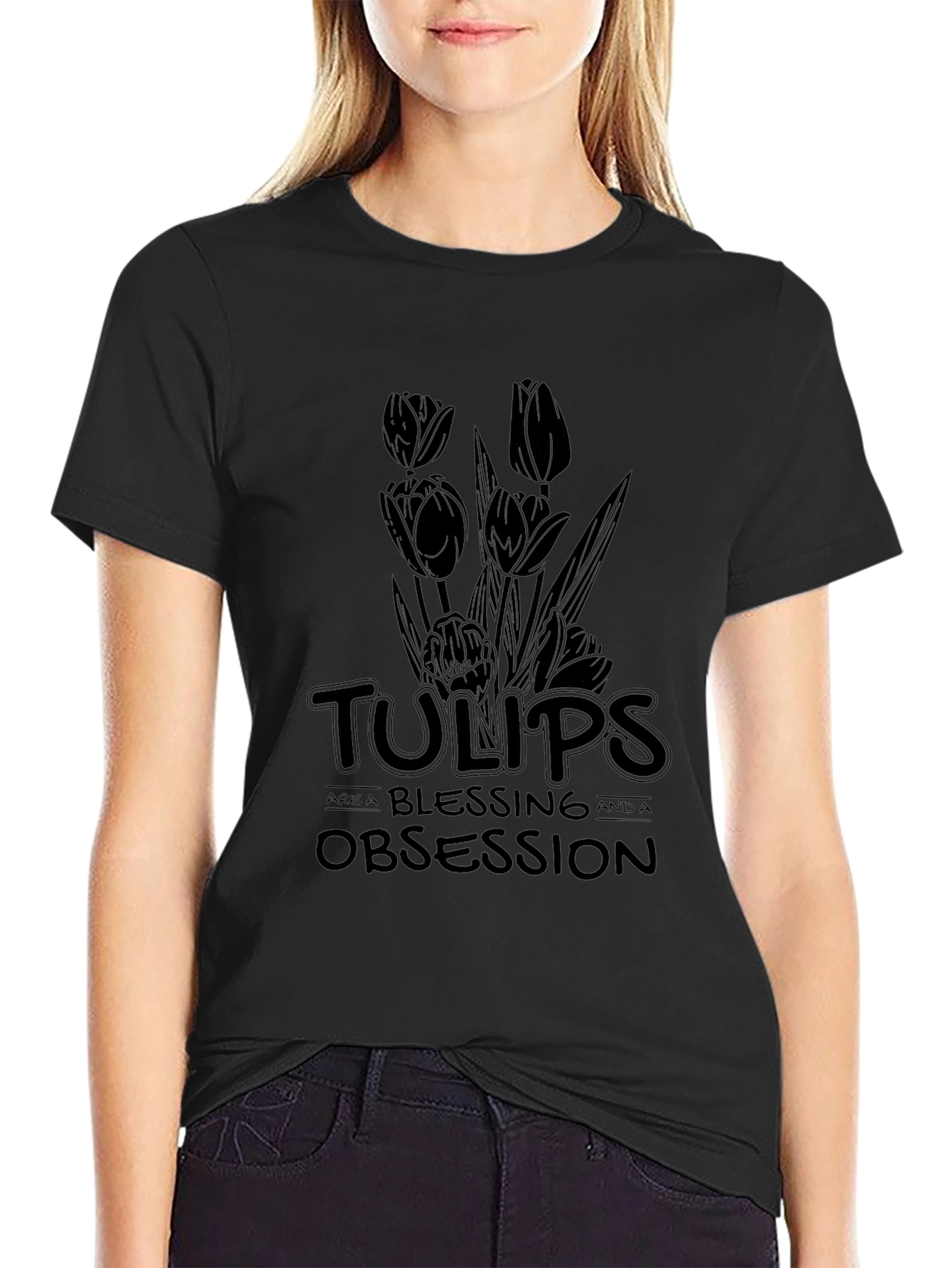 Tulips Obsession Black Graphic Tee Shirt