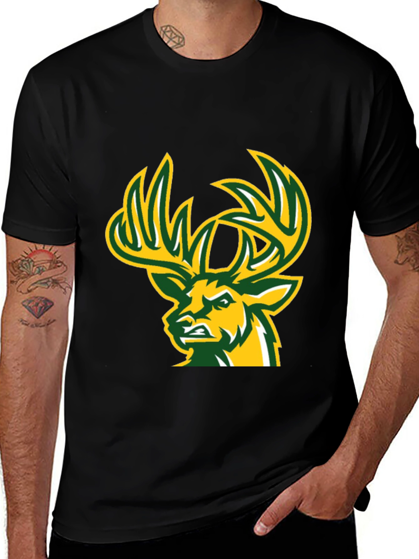 Deer Graphic T-Shirt - Black Cotton Tee
