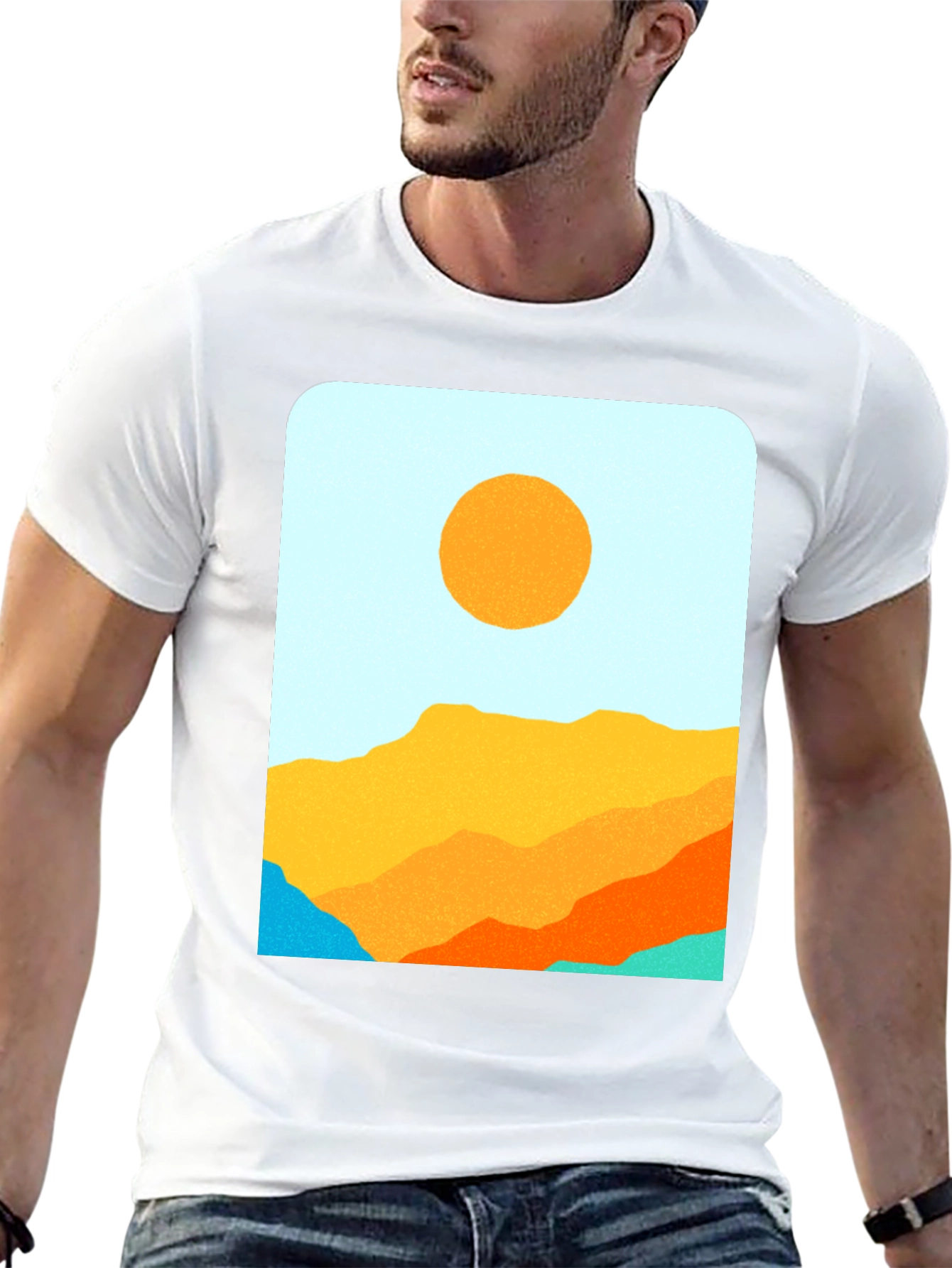 Retro Landscape Graphic Tee - Black Cotton Blend