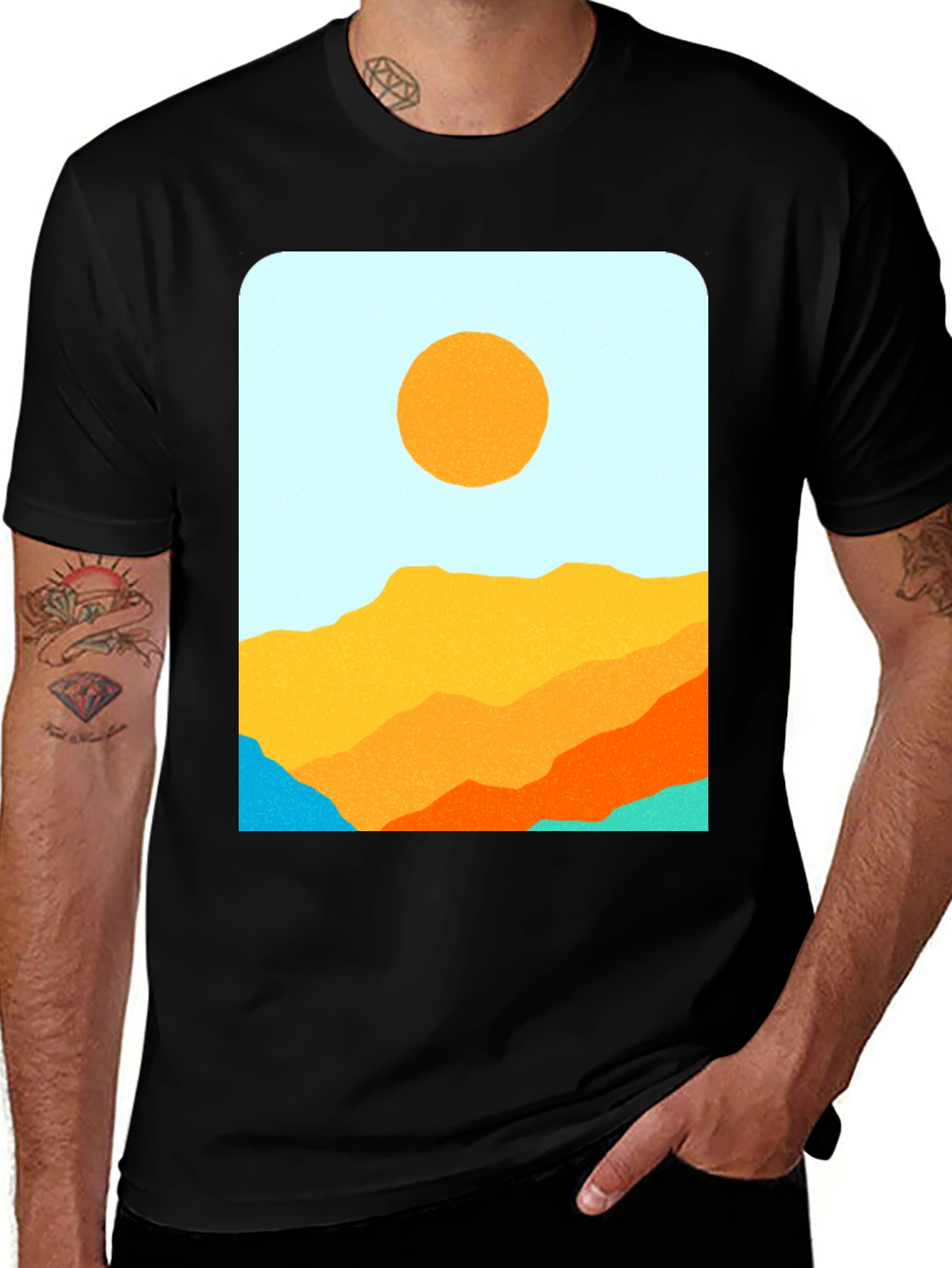 Retro Landscape Graphic Tee - Black Cotton Blend