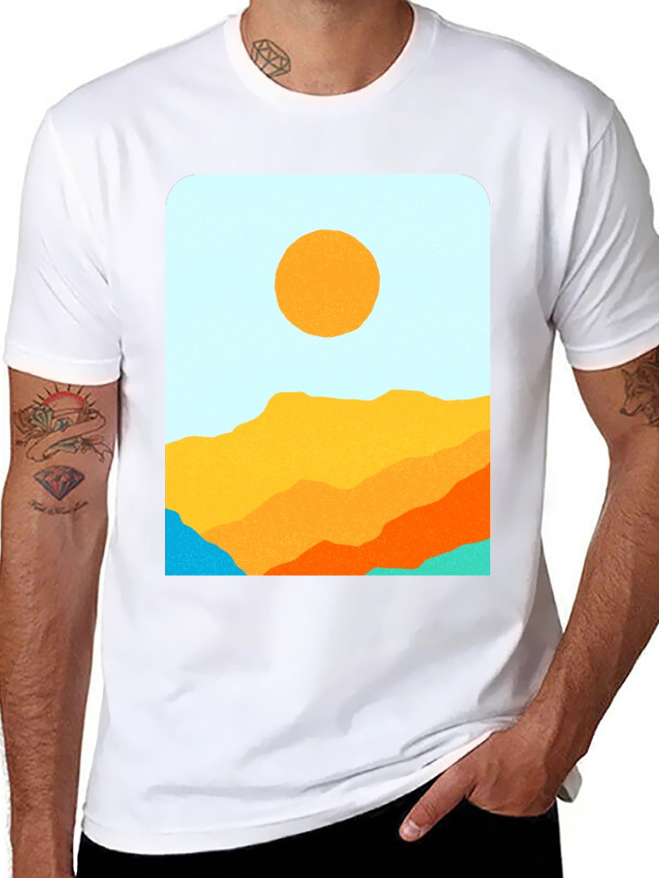 Retro Landscape Graphic Tee - Black Cotton Blend