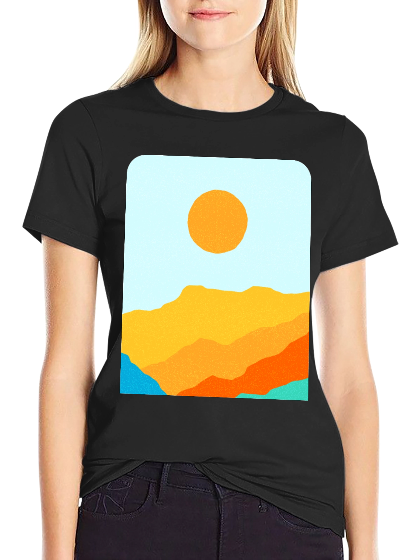 Retro Landscape Graphic Tee - Black Cotton Blend