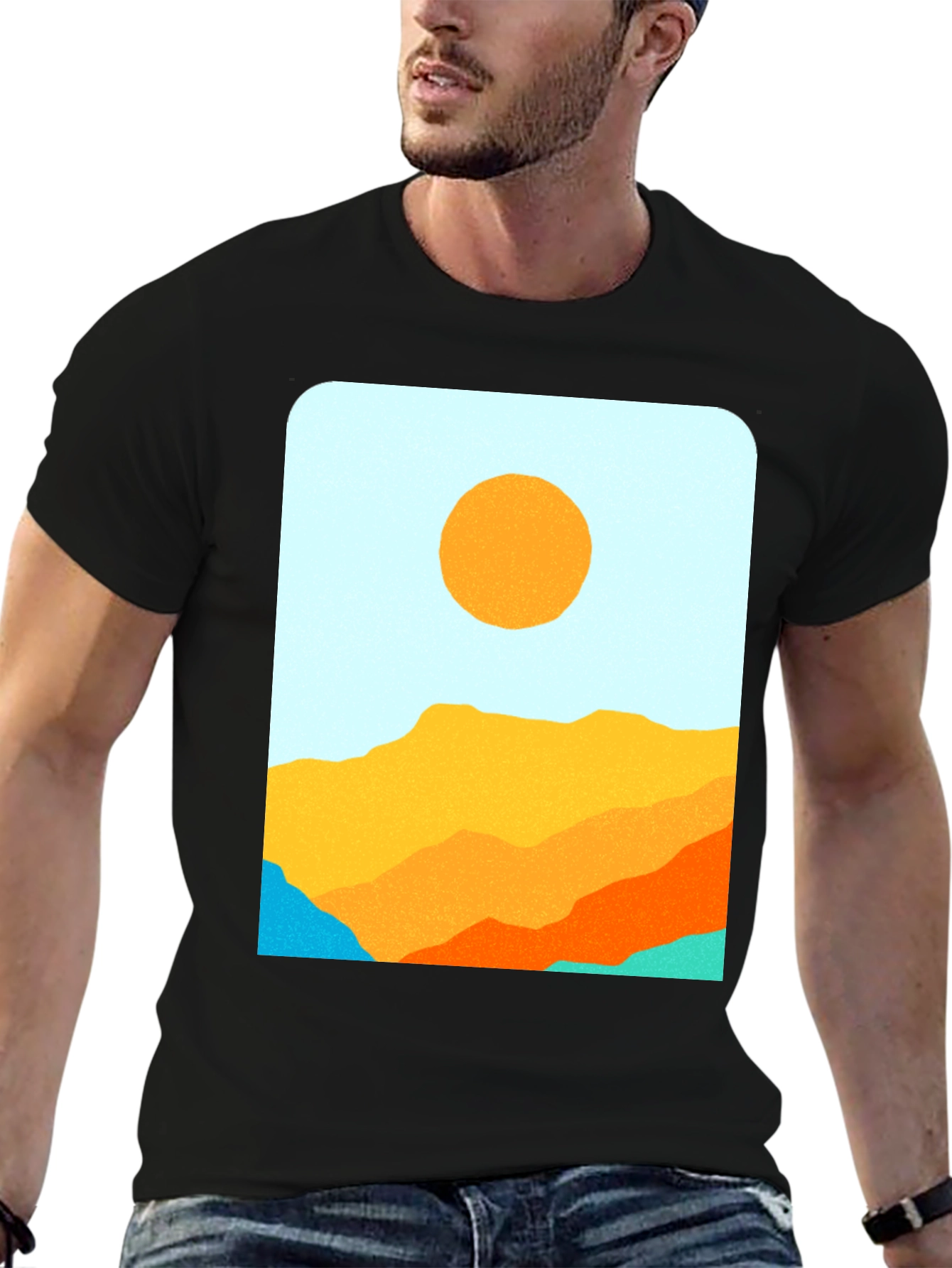 Retro Landscape Graphic Tee - Black Cotton Blend