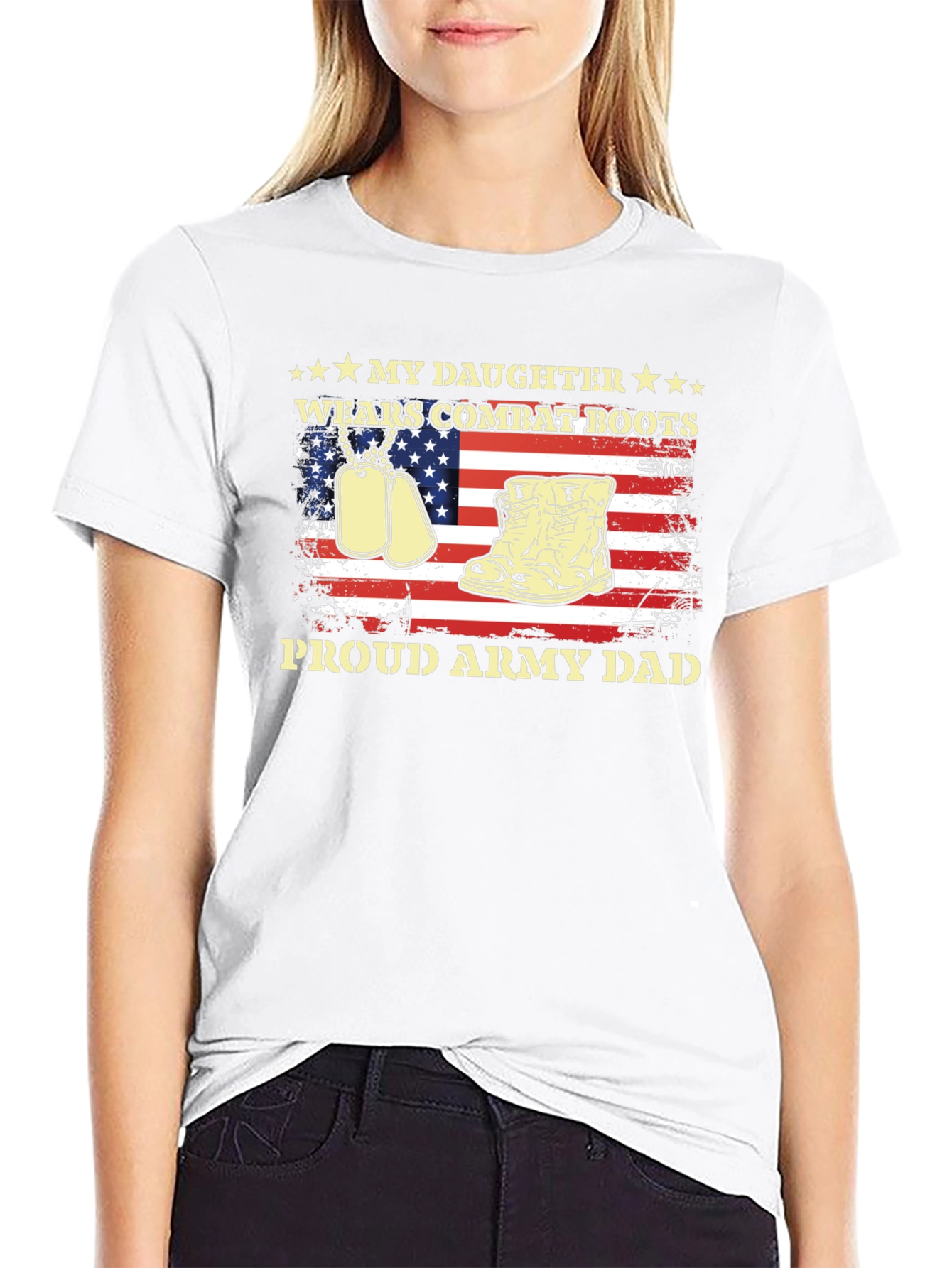 Proud Army Dad - Daughter Wears Combat Boots T-Shirt