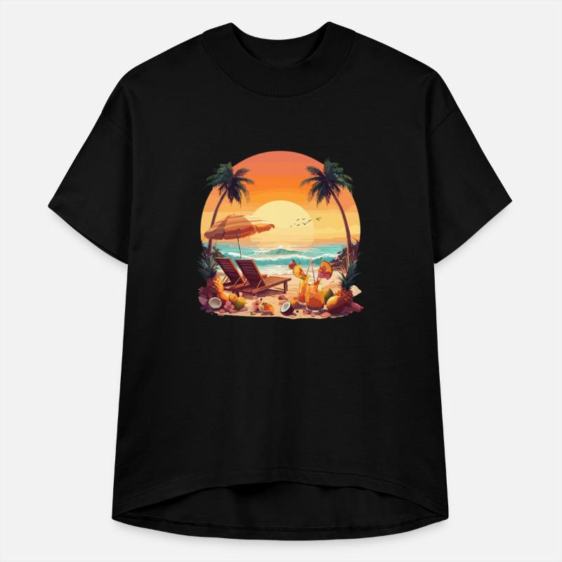 Tropical Sunset Beach Paradise Scene With Palm