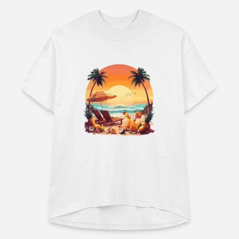 Tropical Sunset Beach Paradise Scene With Palm