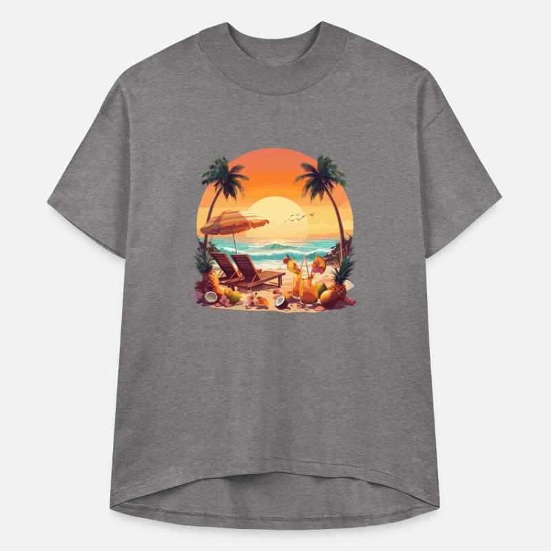 Tropical Sunset Beach Paradise Scene With Palm
