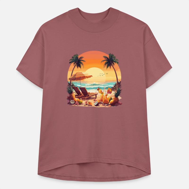 Tropical Sunset Beach Paradise Scene With Palm