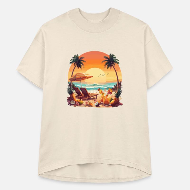 Tropical Sunset Beach Paradise Scene With Palm