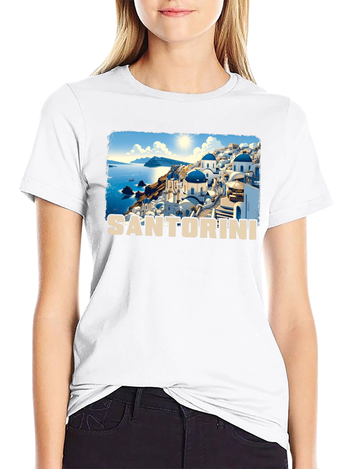 Santorini Greece Travel T-Shirt - Black