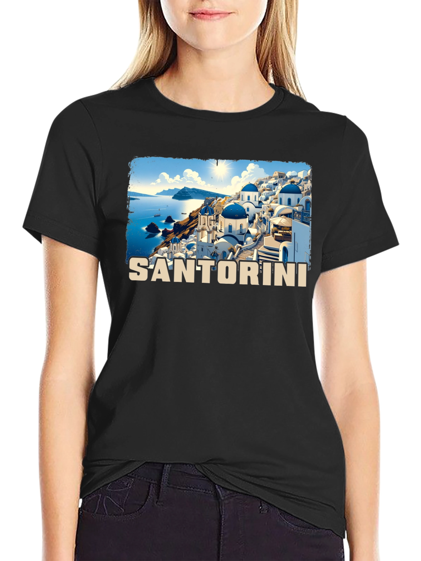 Santorini Greece Travel T-Shirt - Black