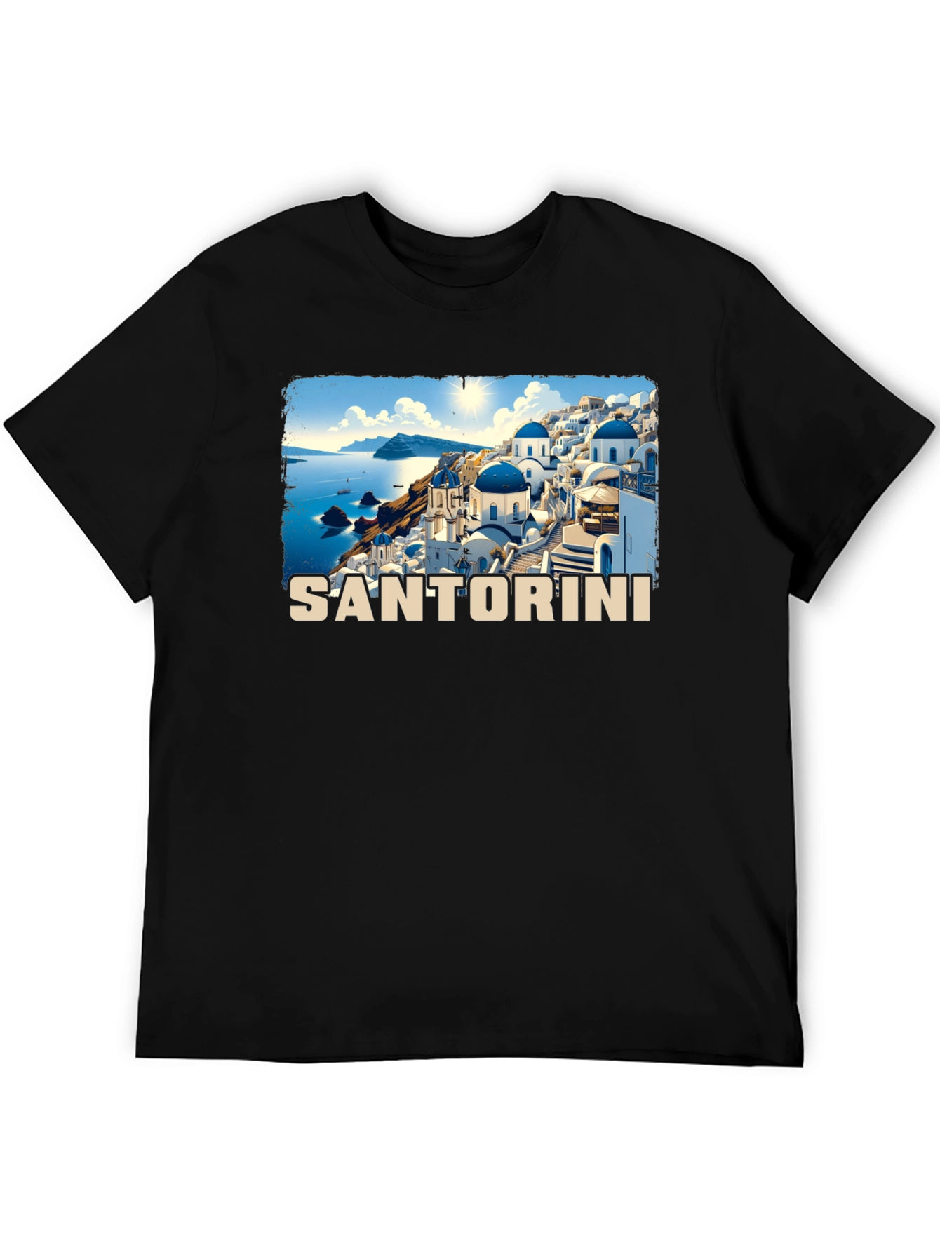 Santorini Greece Travel T-Shirt - Black