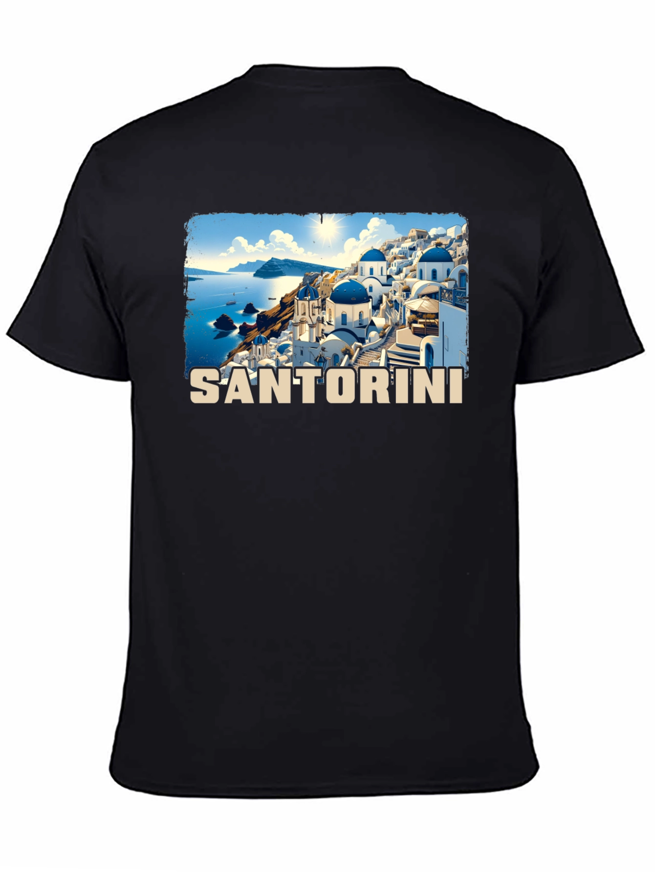 Santorini Greece Travel T-Shirt - Black